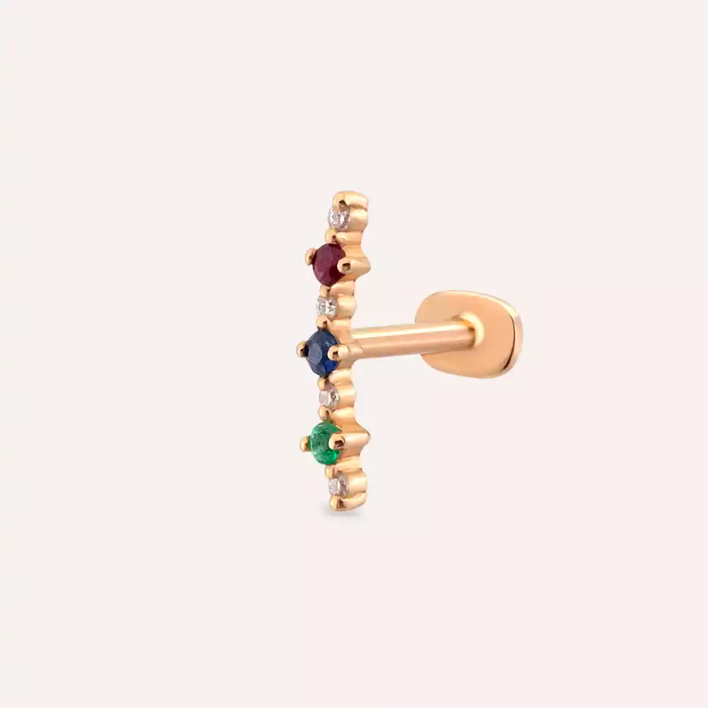 Hued Pırlanta, Safir, Yakut ve Zümrüt Taşlı Rose Altın Piercing