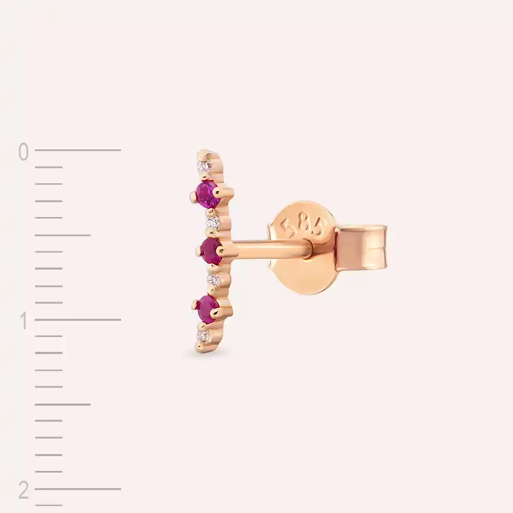 Hued Yakut Taşlı Rose Altın Tek Küpe