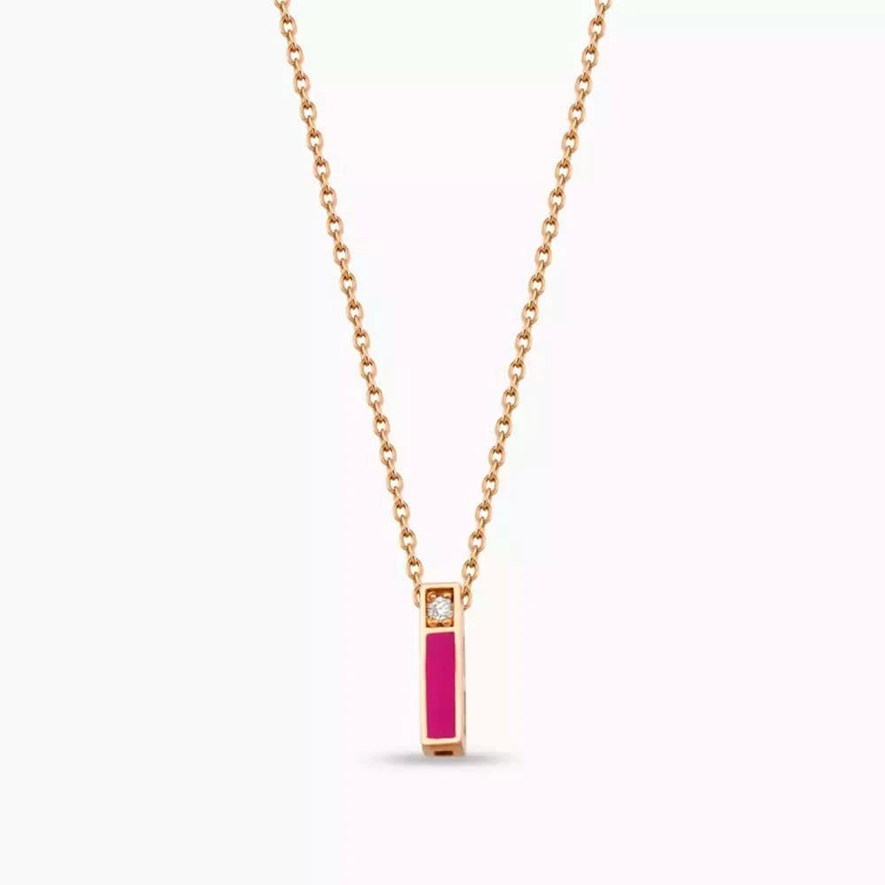 I Harf Pırlanta Taşlı ve Pembe Mineli Rose Altın Kolye