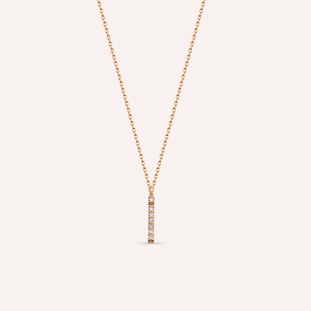 İ Harfi 0.05 CT Pırlanta Taşlı Rose Altın Kolye