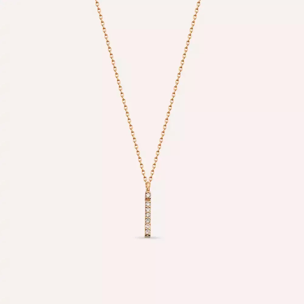 İ Harfi 0.05 CT Pırlanta Taşlı Rose Altın Kolye