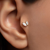 İkili Markiz Kesim Opalit ve Zirkon Taşlı Altın Tragus Piercing