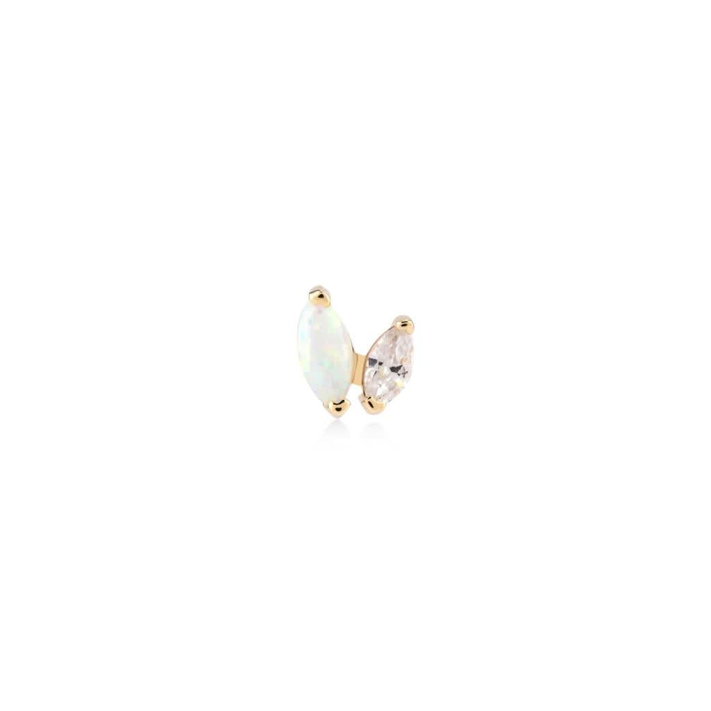 İkili Markiz Kesim Opalit ve Zirkon Taşlı Altın Tragus Piercing
