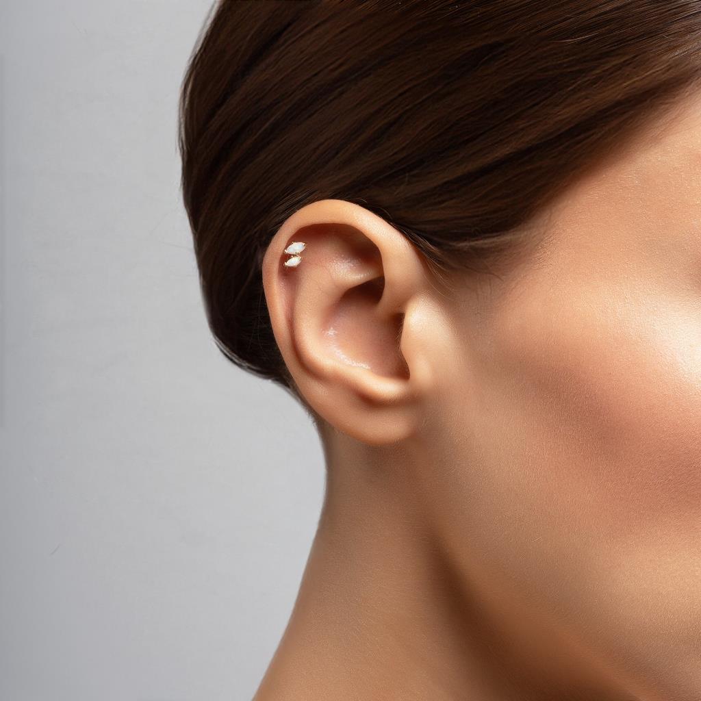 İkiz Markiz Kesim Opalit Taşlı Altın Tragus Piercing