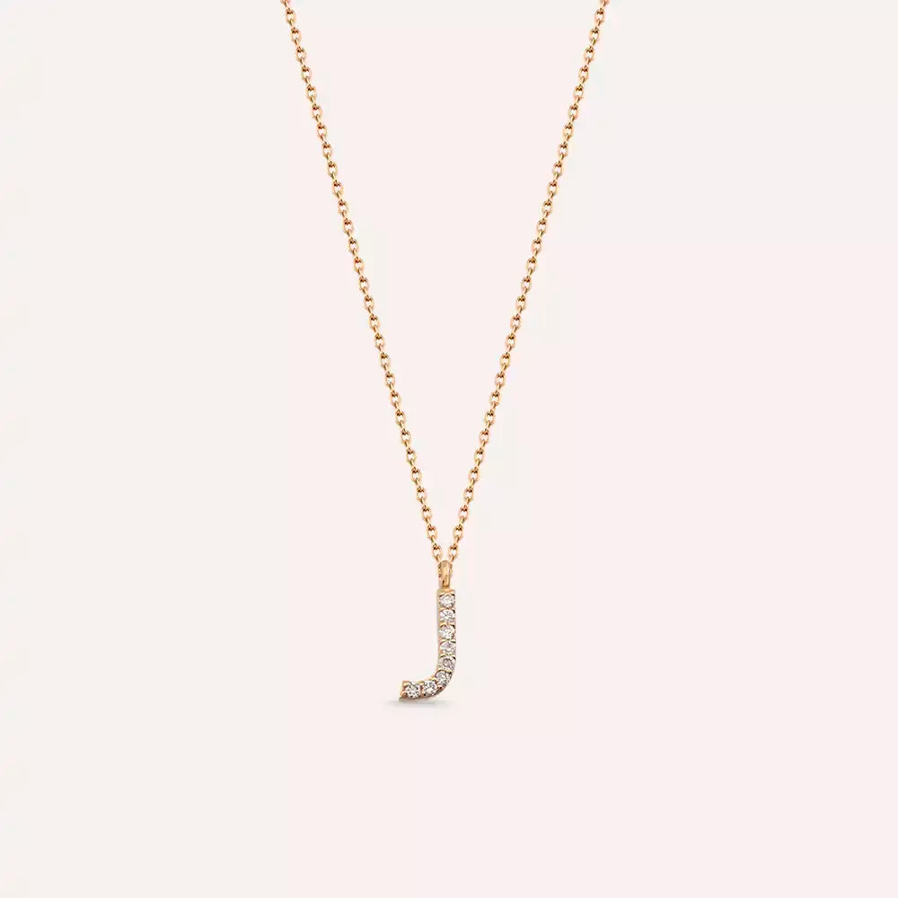 J Harf 0.05 CT Pırlanta Taşlı Rose Altın Kolye