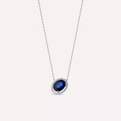 Jade Oval Kesim Safir ve Pırlanta Taşlı Beyaz Altın Kolye