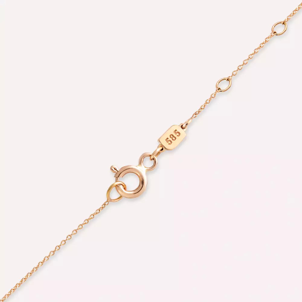 Jade Oval Kesim Zümrüt ve Pırlanta Taşlı Rose Altın Kolye