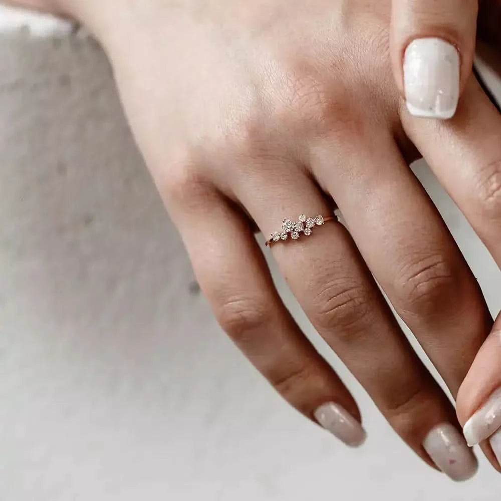 Jasmine Pırlanta Taşlı Rose Altın Yüzük