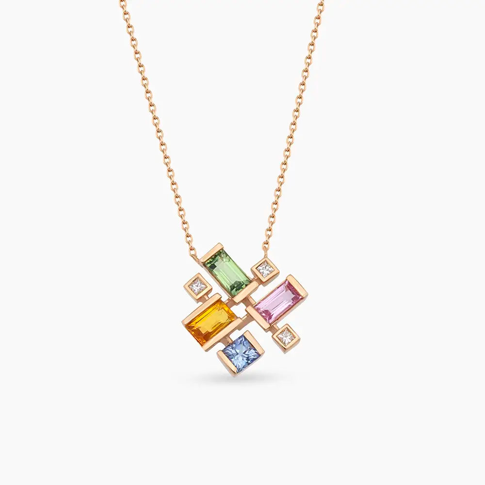 Jolly 1.22 CT Multicolor Safir ve Pırlanta Taşlı Rose Altın Kolye