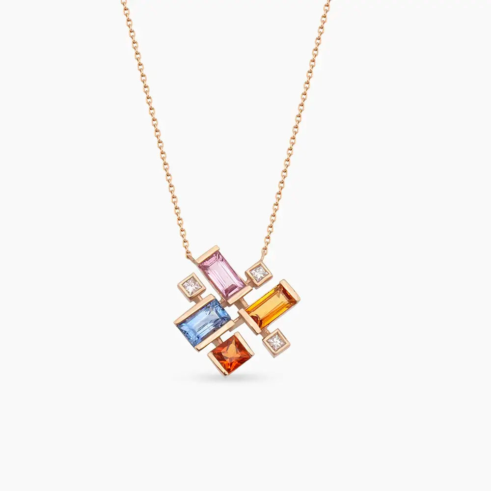 Jolly II 1.22 CT Multicolor Safir ve Pırlanta Taşlı Rose Altın Kolye
