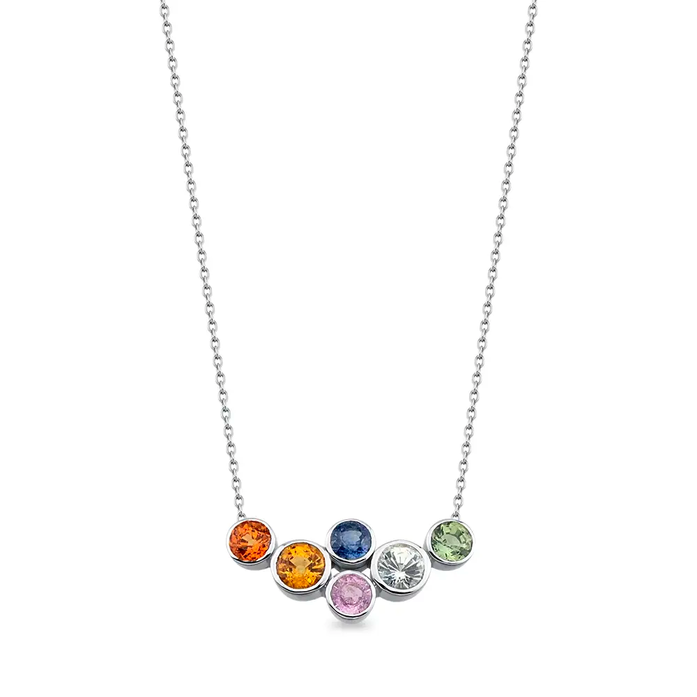 Juno 2.60 CT Multicolor Safir Taşlı Beyaz Altın Kolye