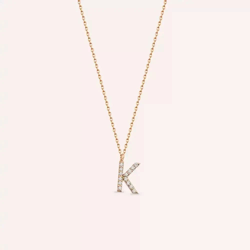 K Harf 0.09 CT Pırlanta Taşlı Rose Altın Kolye