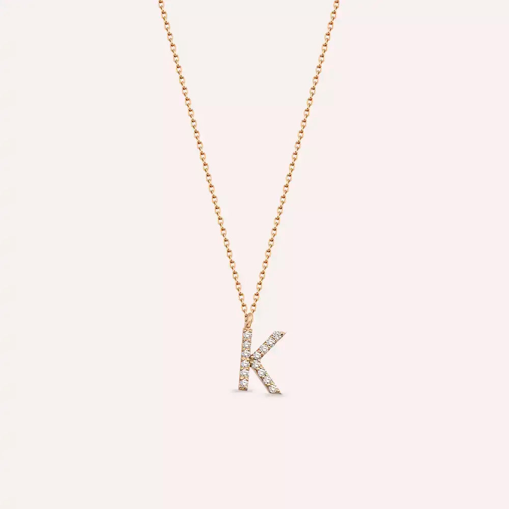 K Harf 0.09 CT Pırlanta Taşlı Rose Altın Kolye