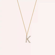 K Harf 0.09 CT Pırlanta Taşlı Rose Altın Kolye