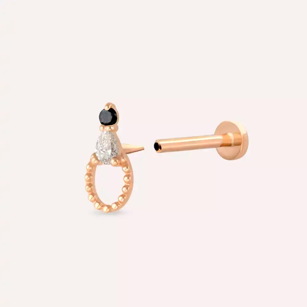 Kalei Siyah Pırlanta Taşlı Rose Altın Piercing