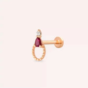 Kalei Yakut ve Pırlanta Taşlı Rose Altın Piercing