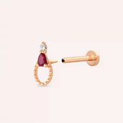 Kalei Yakut ve Pırlanta Taşlı Rose Altın Piercing