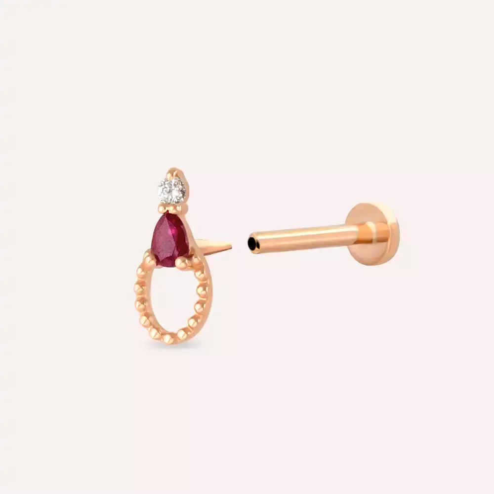 Kalei Yakut ve Pırlanta Taşlı Rose Altın Piercing