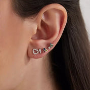 Kalp Pırlanta Taşlı Beyaz Altın Tek Küpe