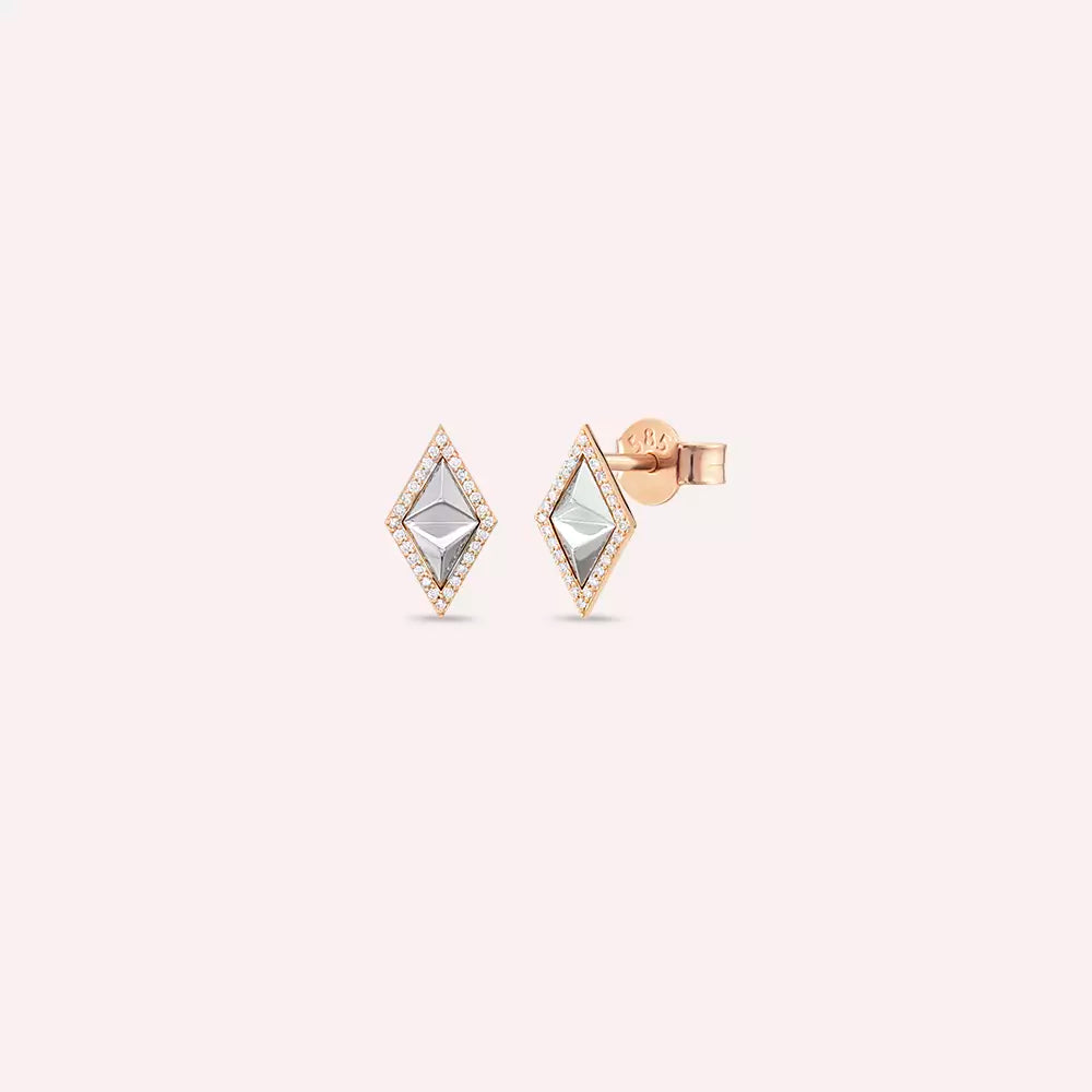 Rhomb 0.28 CT Pırlanta Taşlı Rose Altın Küpe