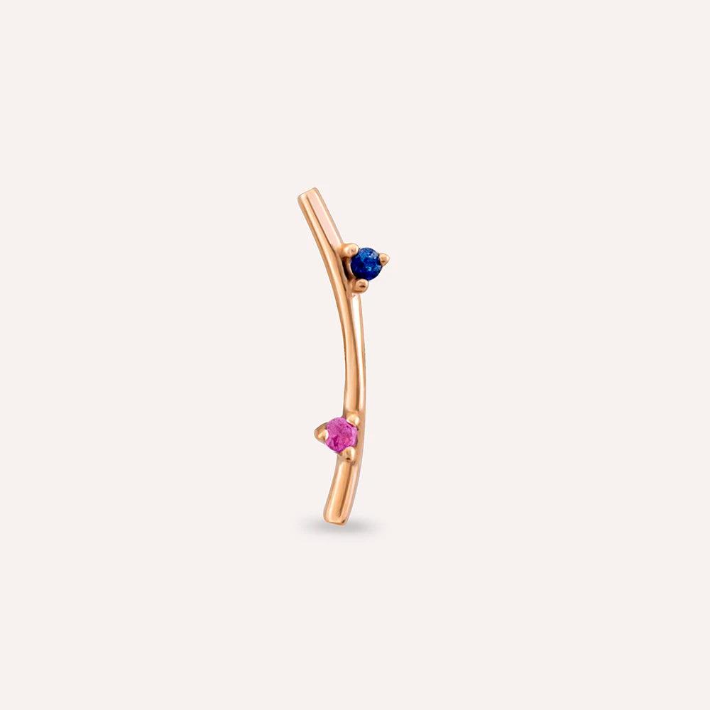 Koza Pink ve Blue Safir Taşlı Rose Altın Piercing - Tufanlar Kuyumculuk