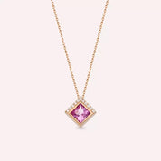 Kyra Pink Safir ve Pırlanta Taşlı Rose Altın Kolye
