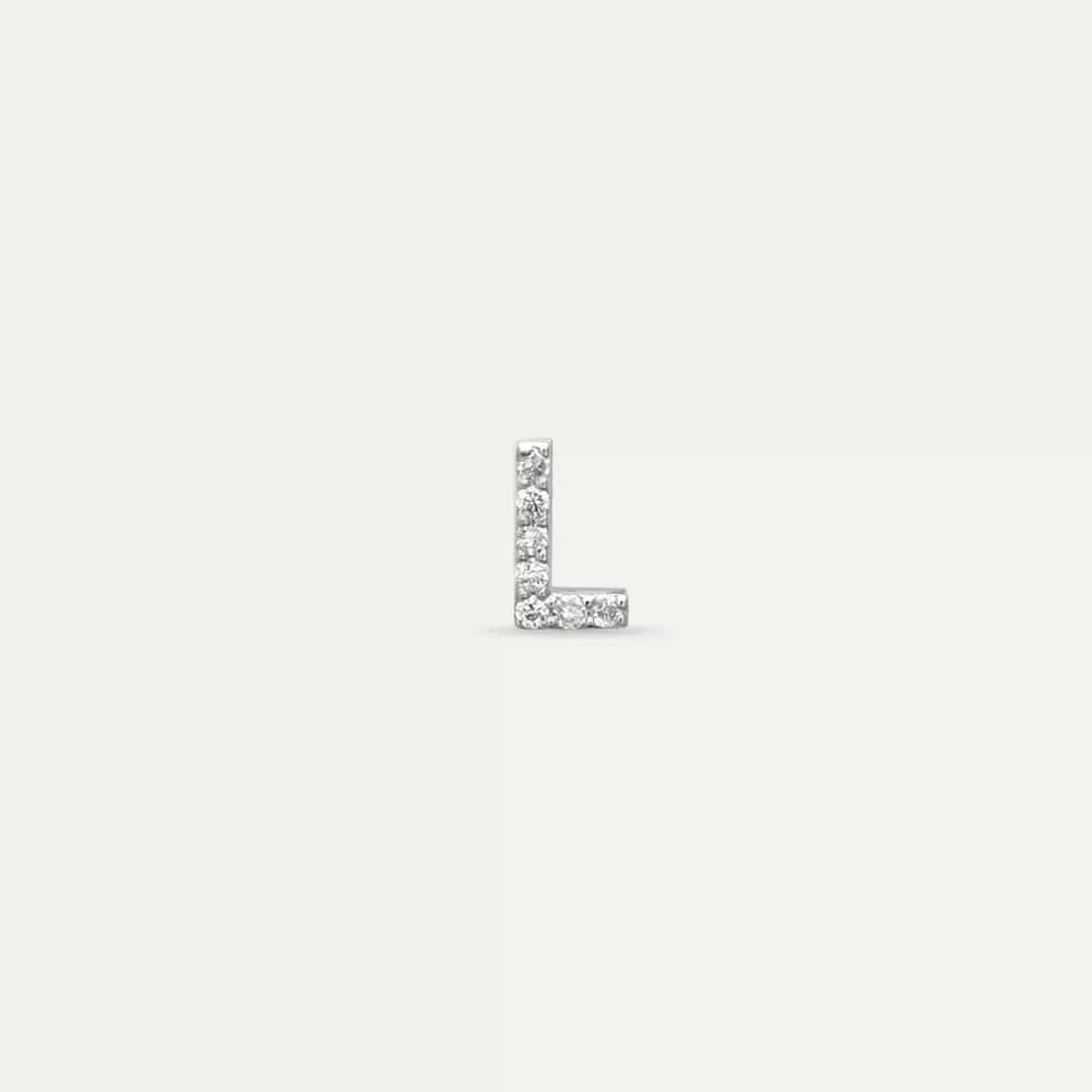 L Harf Pırlanta Taşlı Beyaz Altın Tek Küpe