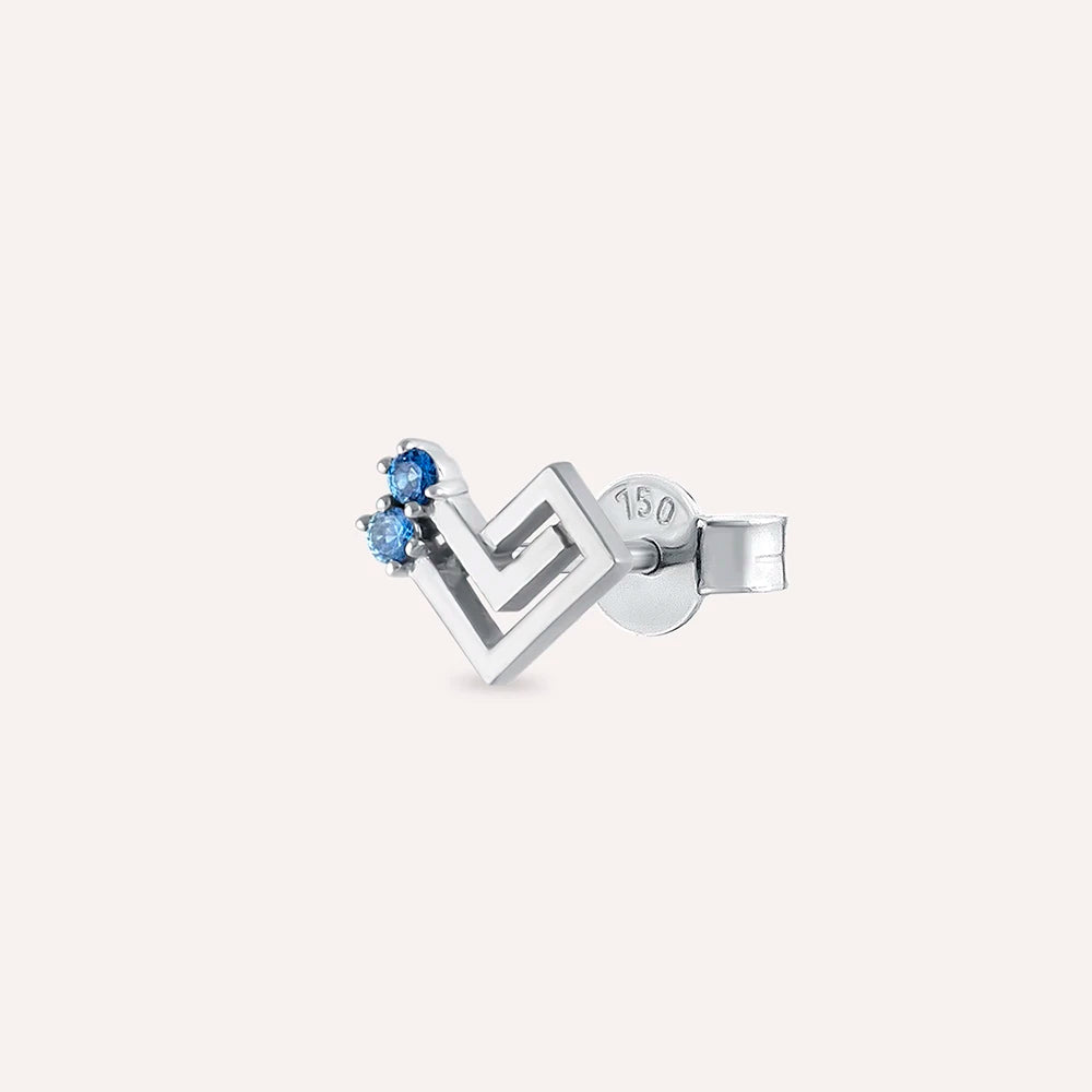 Labyrinth Blue Safir Taşlı Beyaz Altın Tek Küpe