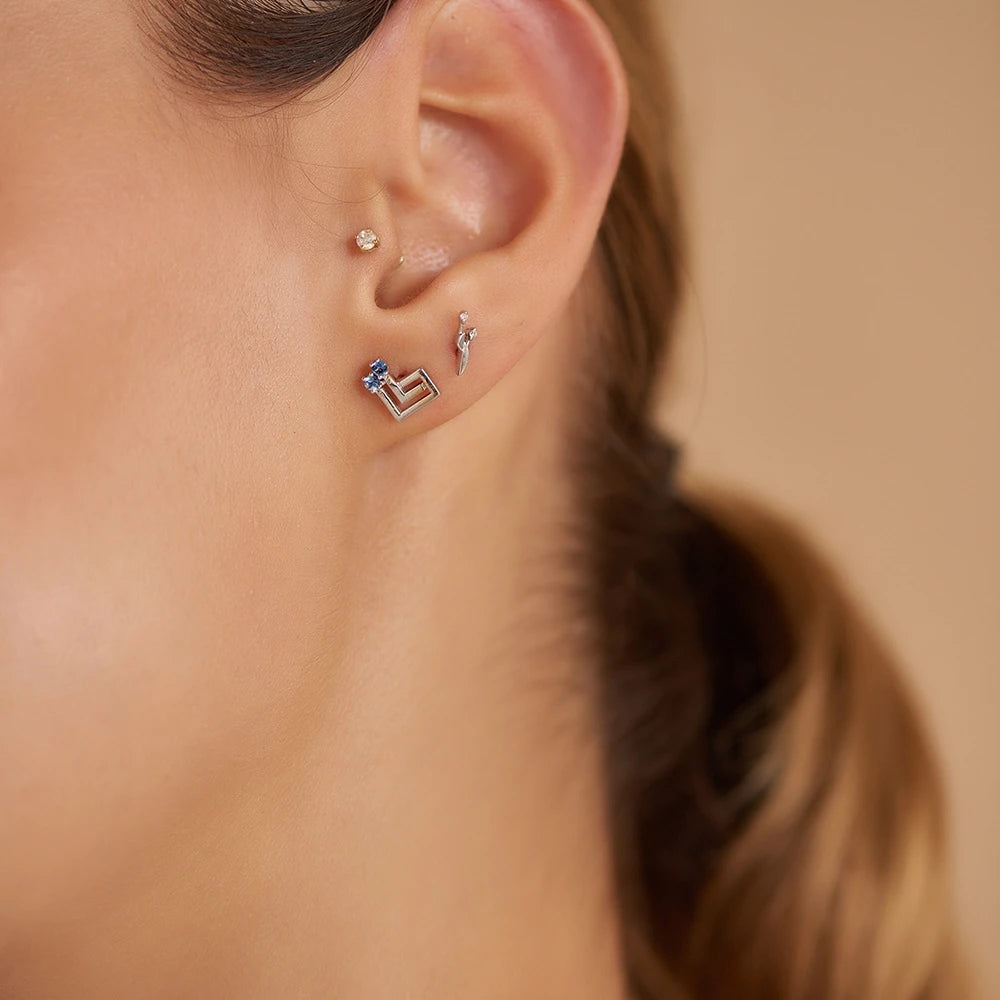 Labyrinth Blue Safir Taşlı Beyaz Altın Tek Küpe