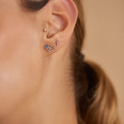 Labyrinth Blue Safir Taşlı Beyaz Altın Tek Küpe