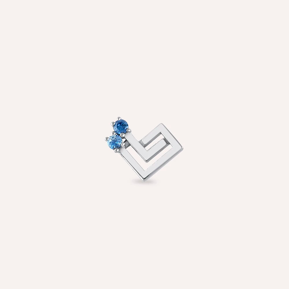 Labyrinth Blue Safir Taşlı Beyaz Altın Tek Küpe