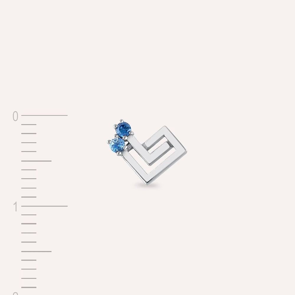 Labyrinth Blue Safir Taşlı Beyaz Altın Tek Küpe