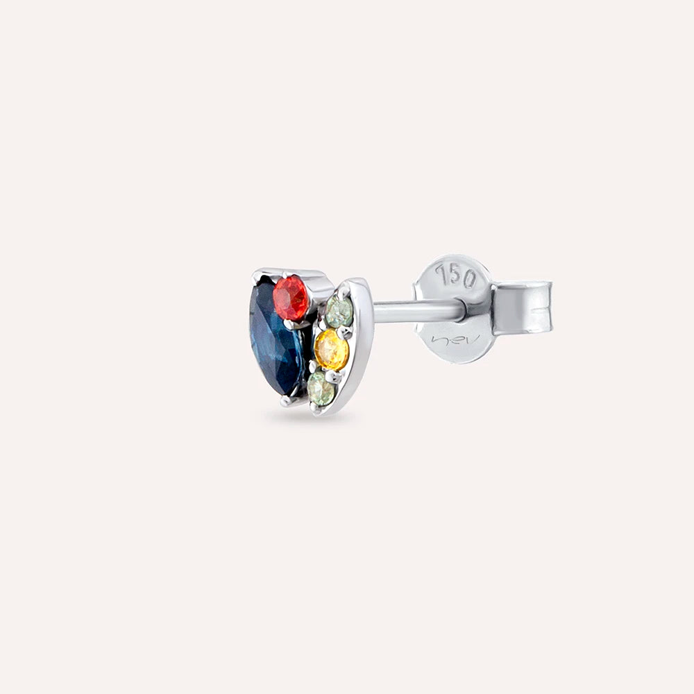 Laurel Multicolor Safir Taşlı Beyaz Altın Tek Küpe