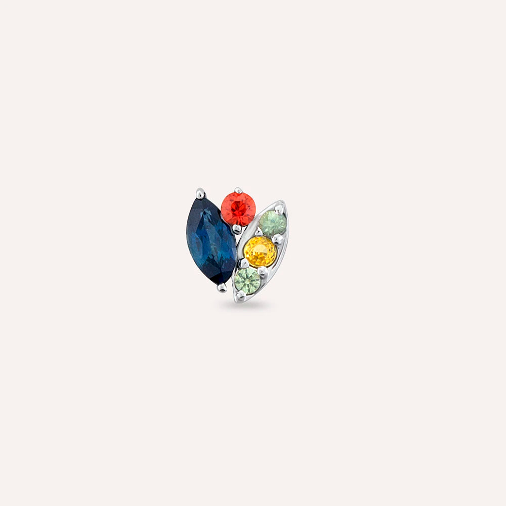 Laurel Multicolor Safir Taşlı Beyaz Altın Tek Küpe