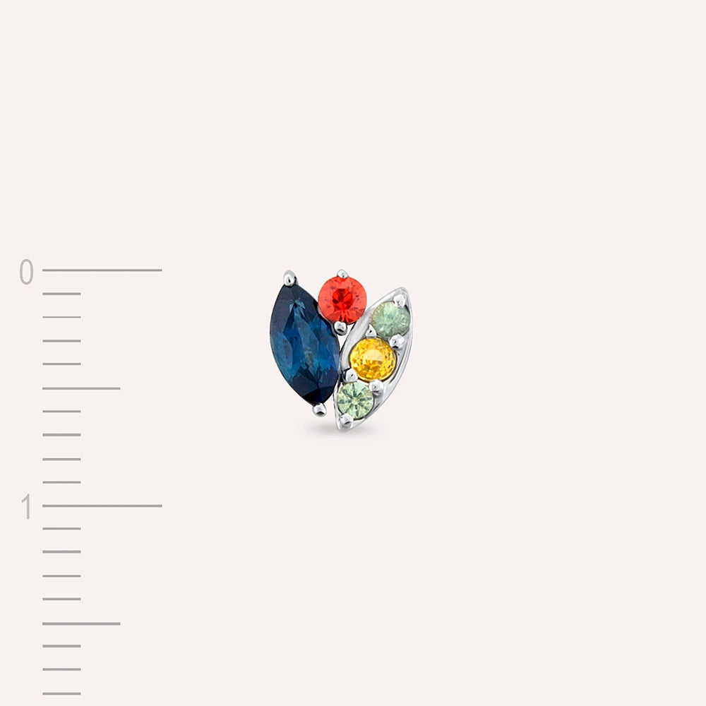 Laurel Multicolor Safir Taşlı Beyaz Altın Tek Küpe