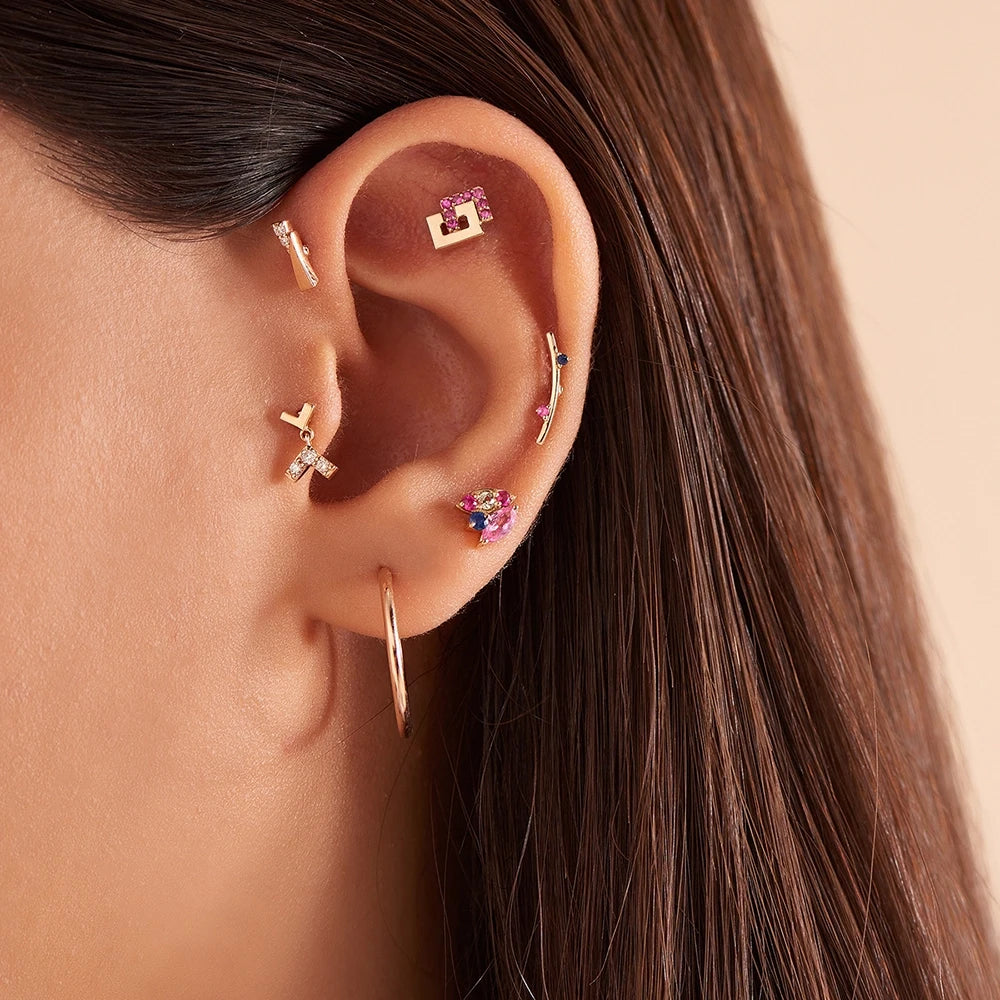 Laurel Multicolor Safir Taşlı Rose Altın Tek Küpe