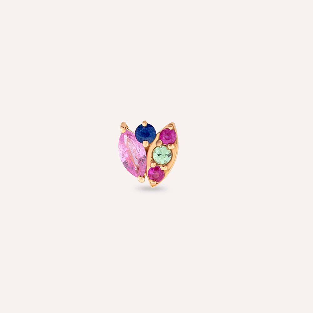 Laurel Multicolor Safir Taşlı Rose Altın Tek Küpe