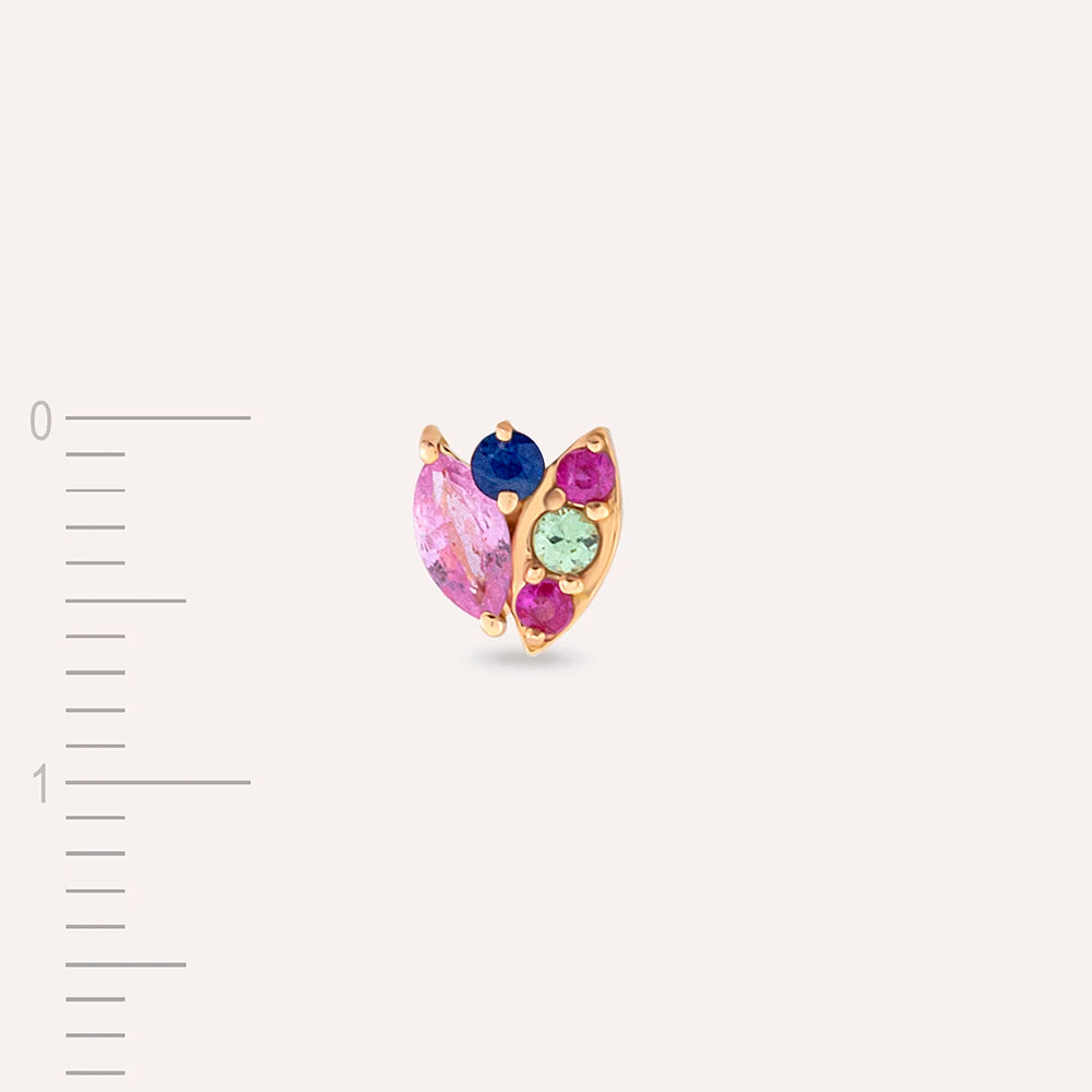 Laurel Multicolor Safir Taşlı Rose Altın Tek Küpe
