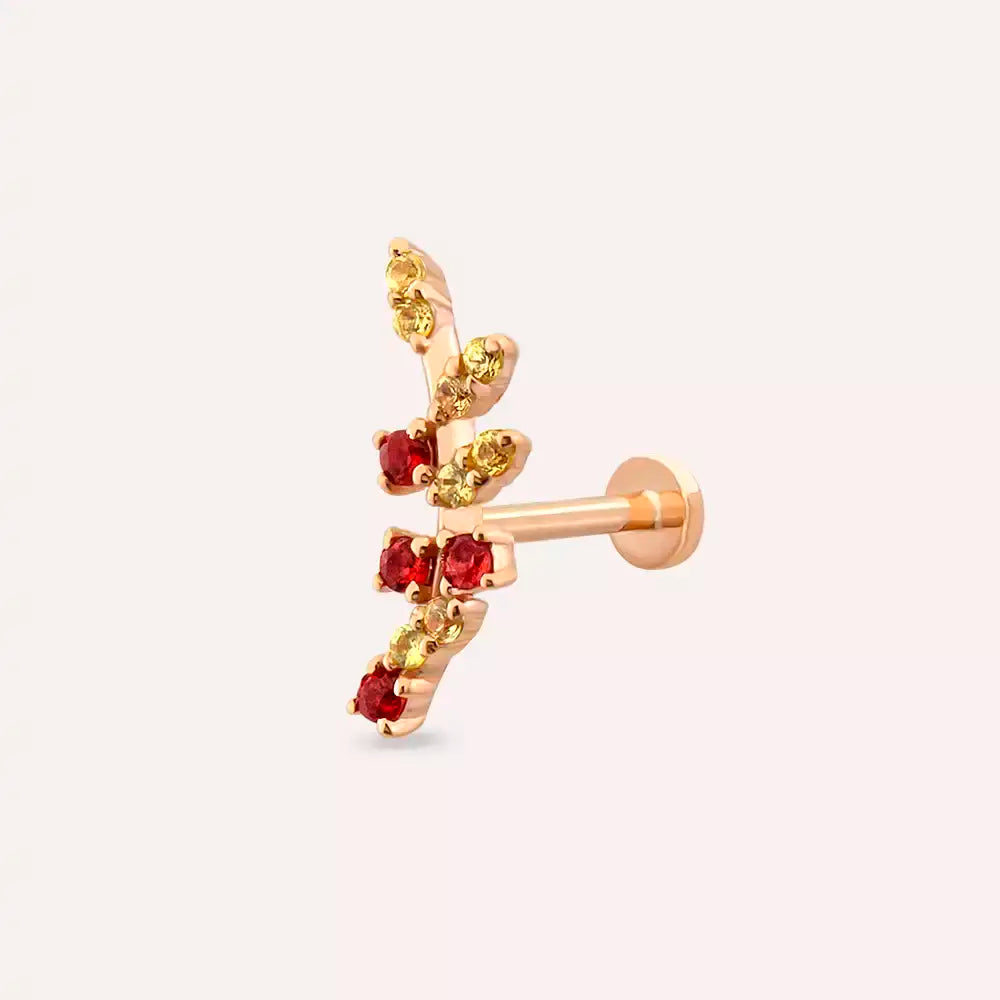 Laurel Yellow ve Red Safir Taşlı Rose Altın Piercing