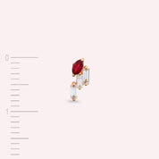 Lea Red Safir ve Baget Pırlanta Taşlı Rose Altın Tek Küpe