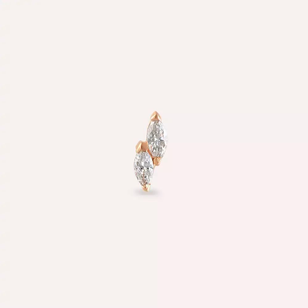 Leafy Pırlanta Taşlı Rose Altın Piercing