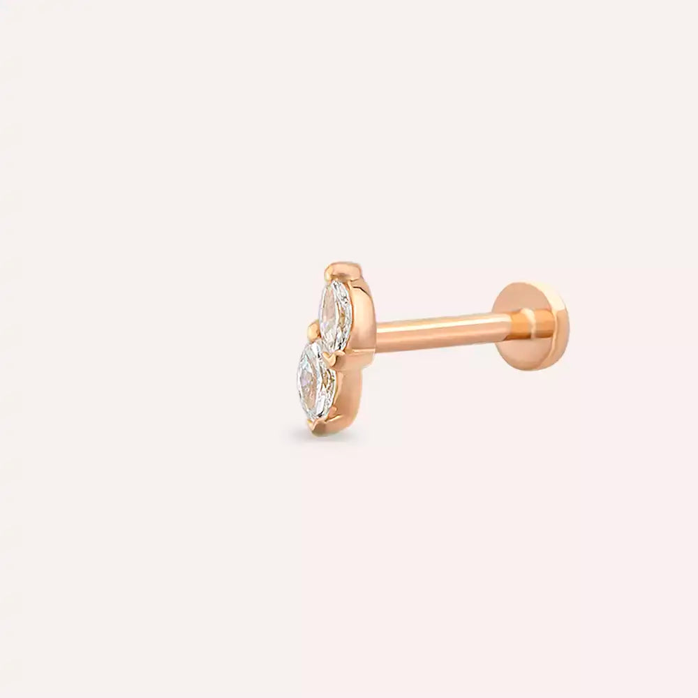 Leafy Pırlanta Taşlı Rose Altın Piercing