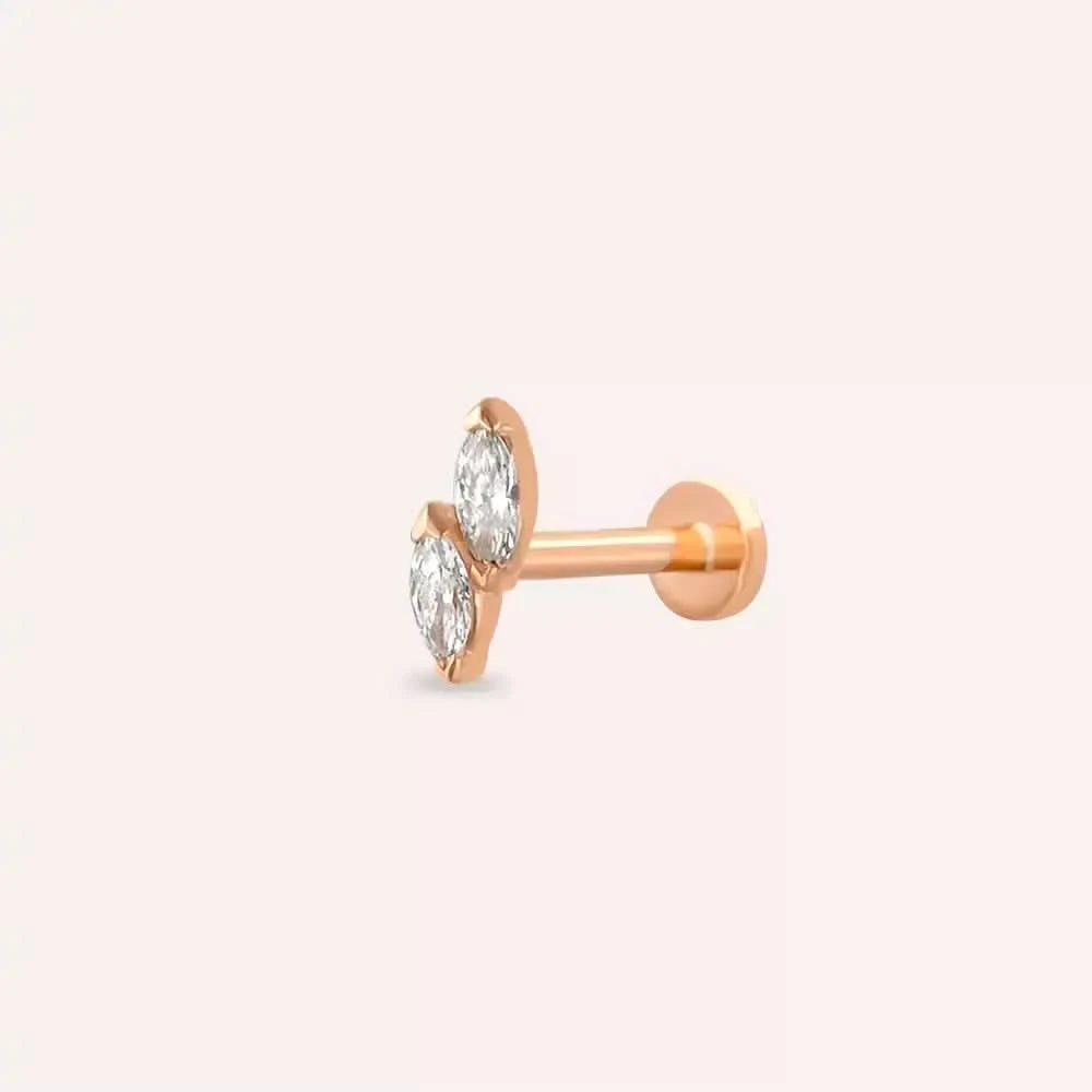 Leafy Pırlanta Taşlı Rose Altın Piercing