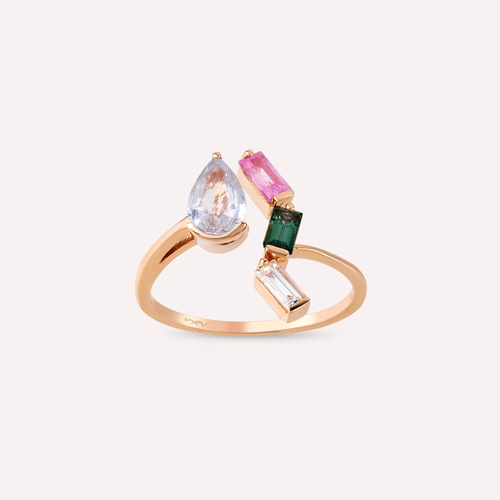 Legame 1.45 CT Multicolor Safir ve Pırlanta Taşlı Rose Altın Yüzük