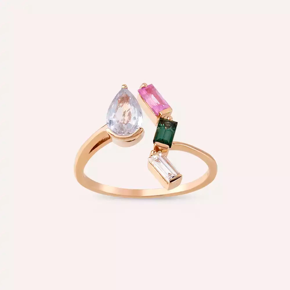 Arte 1.45 CT Multicolor Safir ve Pırlanta Taşlı Rose Altın Yüzük