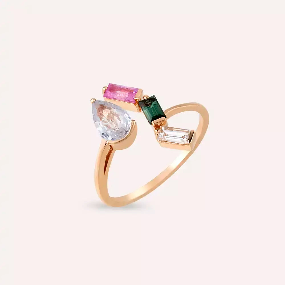 Arte 1.45 CT Multicolor Safir ve Pırlanta Taşlı Rose Altın Yüzük