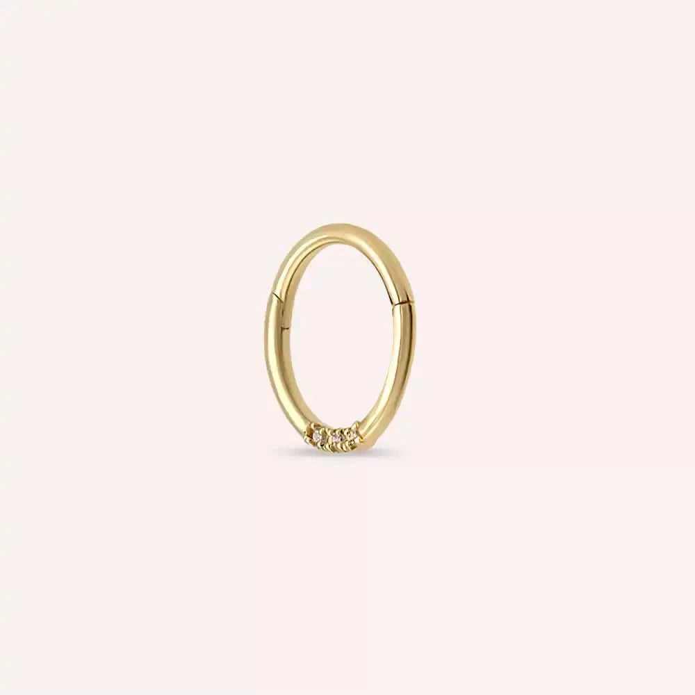 Lei Pırlanta Taşlı Sarı Altın Halka Piercing