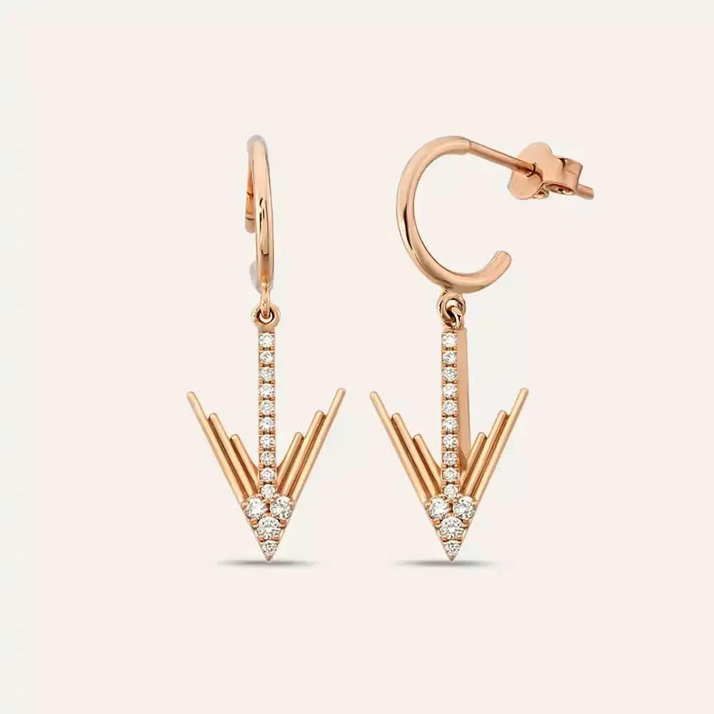 Levy Pırlanta Taşlı Rose Altın Küpe