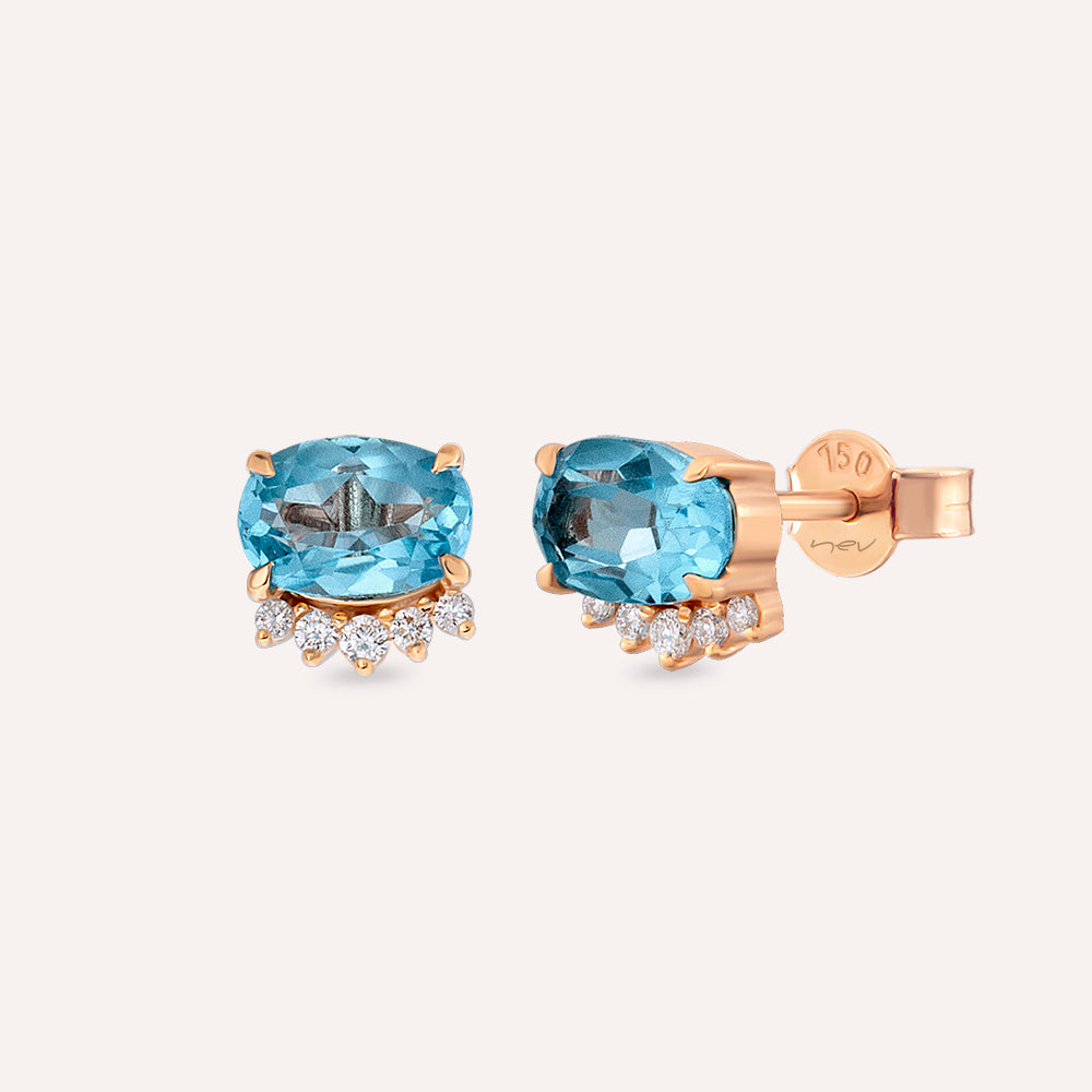 Libby 2.01 CT Topaz ve Pırlanta Taşlı Rose Altın Küpe