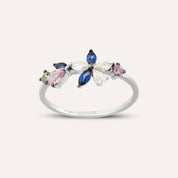 Lilia Multicolor Safir ve Pırlanta Taşlı Beyaz Altın Yüzük